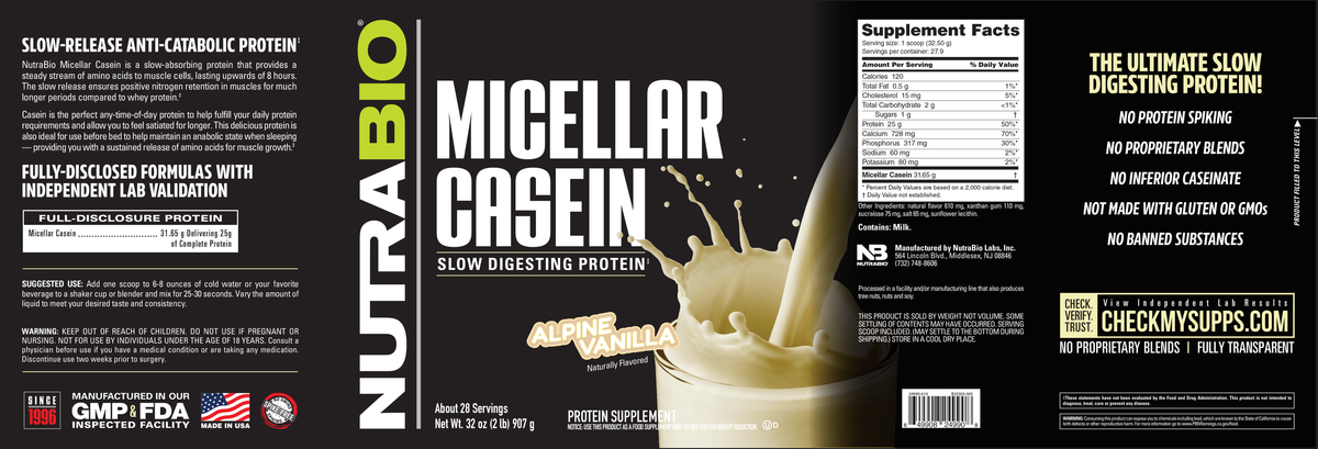 NutraBio Micellar Casein 2lb — Vanilla support