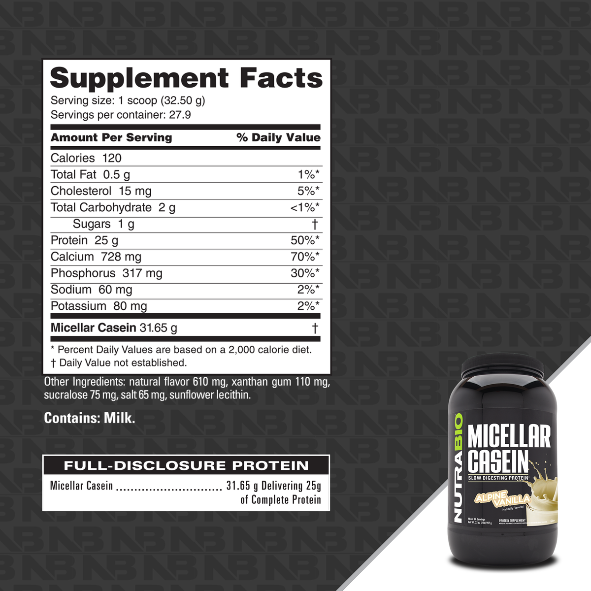 NutraBio Micellar Casein 2lb — Vanilla facts