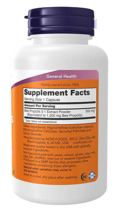 NOW Foods Propolis 1500 100vcaps — Propolis 1500 100vcaps facts