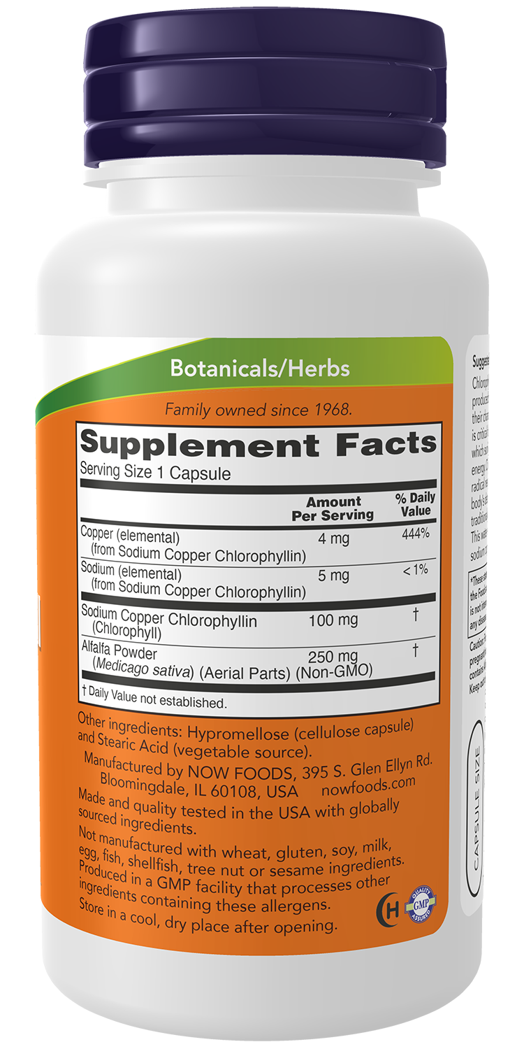 NOW Foods Chlorophyll 100mg 90vcaps — Chlorophyll 100mg 90vcaps facts
