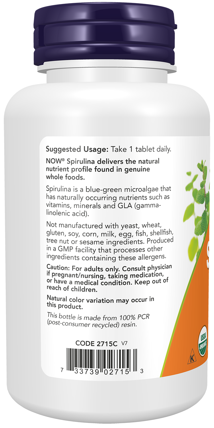 NOW Foods Organic Spirulina 1000mg 120tabs — Organic Spirulina 1000mg 120tabs support