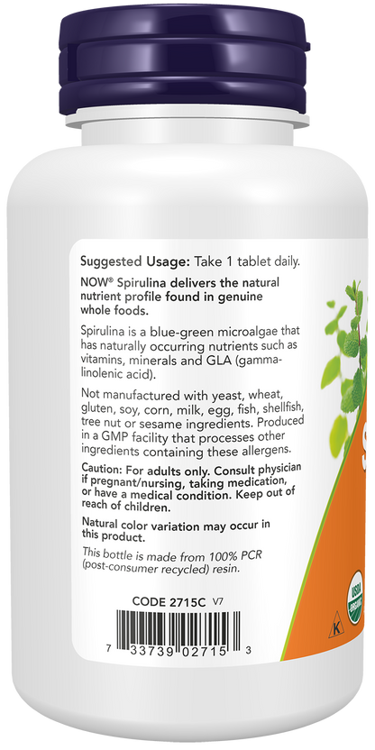 NOW Foods Organic Spirulina 1000mg 120tabs — Organic Spirulina 1000mg 120tabs support