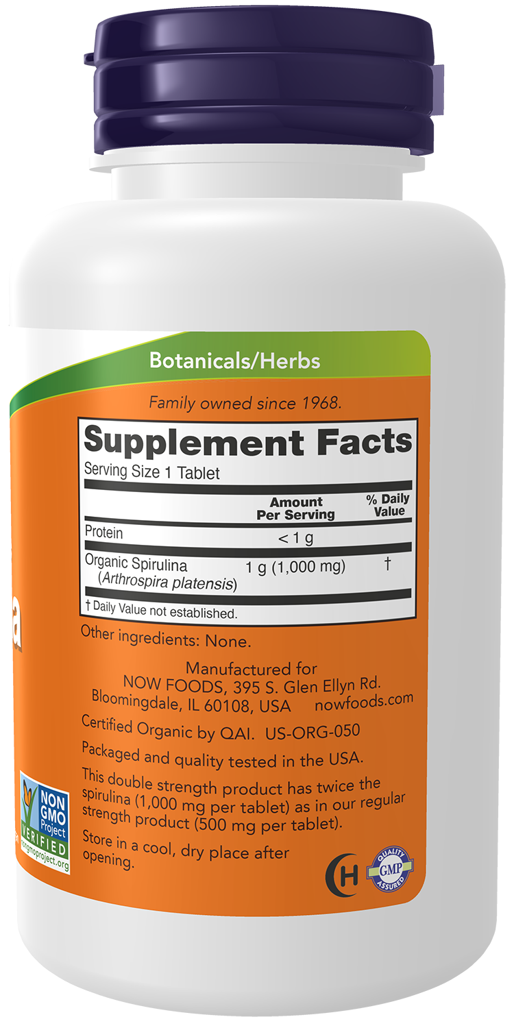 NOW Foods Organic Spirulina 1000mg 120tabs — Organic Spirulina 1000mg 120tabs facts