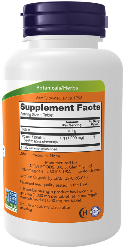 NOW Foods Organic Spirulina 1000mg 120tabs — Organic Spirulina 1000mg 120tabs facts