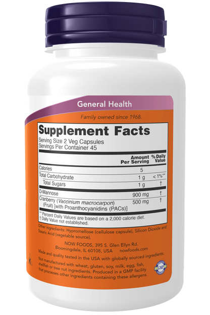 NOW Foods Mannose Cranberry 90vcaps — Mannose Cranberry 90vcaps facts