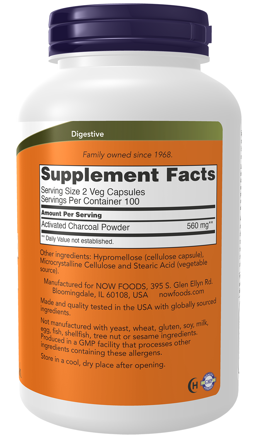 NOW Foods Activated Charcoal 200 caps — Activated Charcoal 200 caps facts
