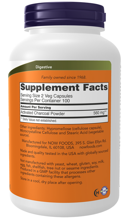 NOW Foods Activated Charcoal 200 caps — Activated Charcoal 200 caps facts