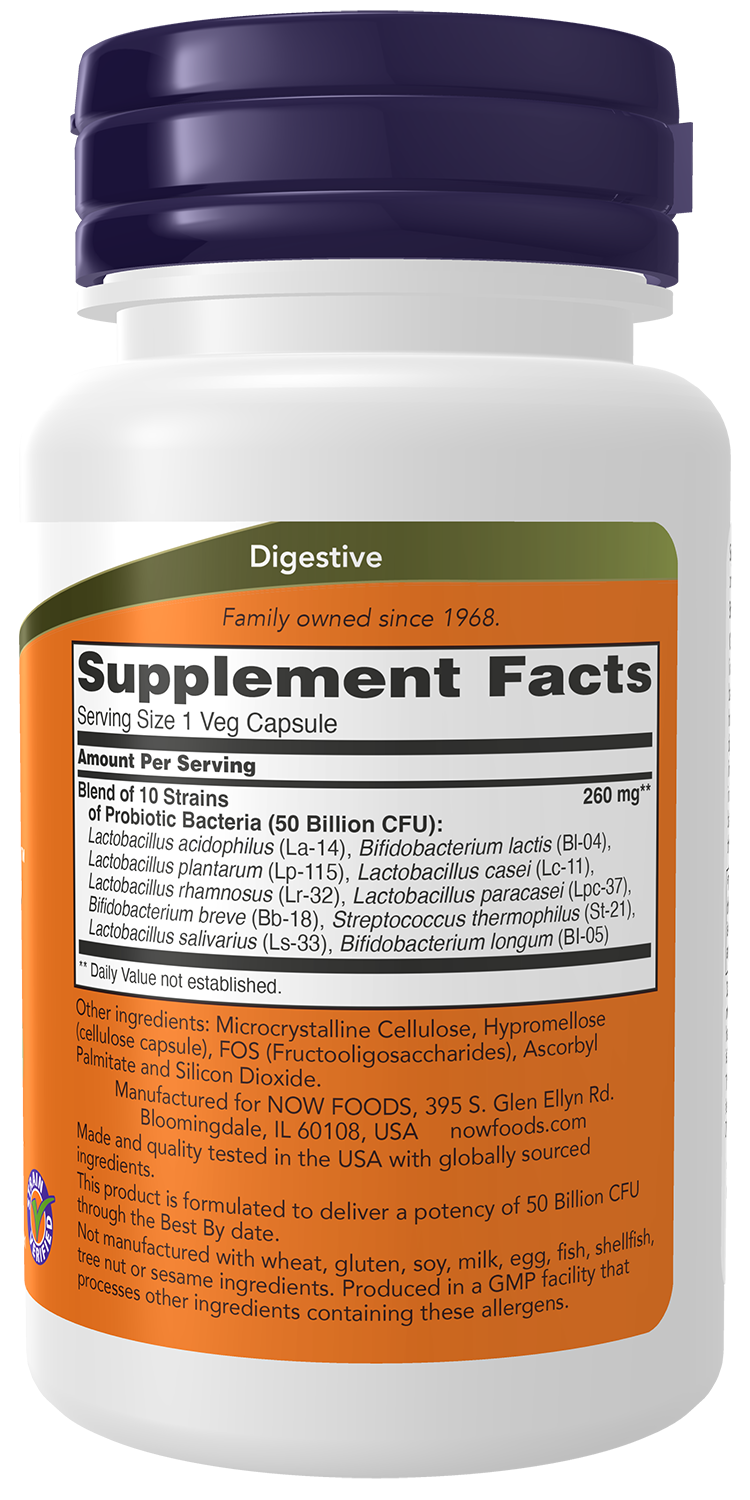 NOW Foods PROBIOTIC-10 50 BILLION 50 VCAPS — PROBIOTIC-10 50 BILLION 50 VCAPS facts