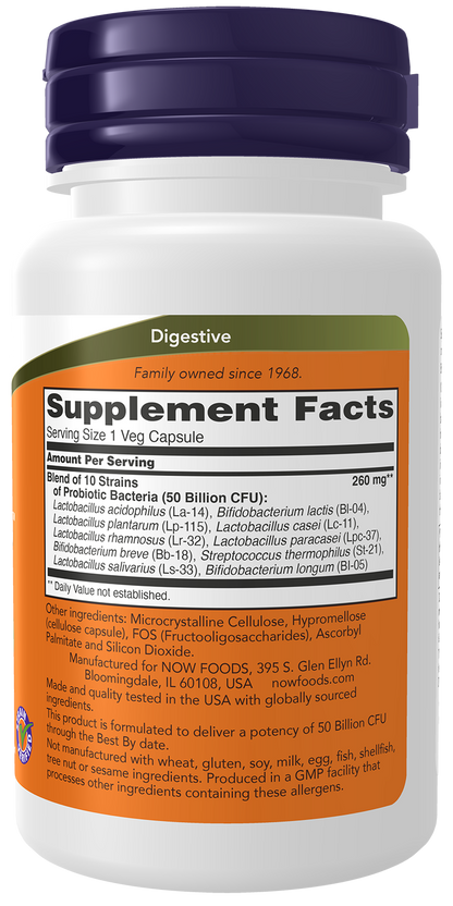 NOW Foods PROBIOTIC-10 50 BILLION 50 VCAPS — PROBIOTIC-10 50 BILLION 50 VCAPS facts