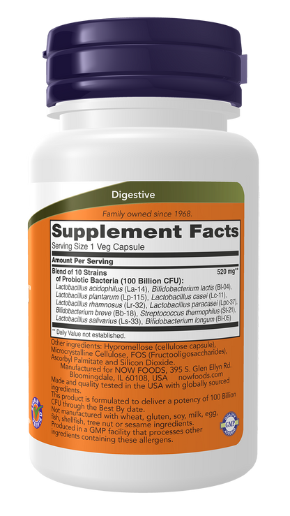 NOW Foods Probiotic 100 Billion 30 caps — Probiotic 100 Billion 30 caps facts