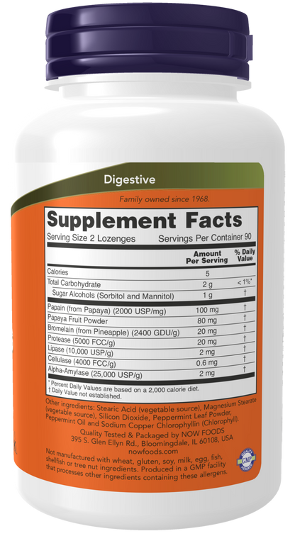 NOW Foods Papaya Enzyme 180 lozenges — Papaya Enzyme 180 lozenges facts