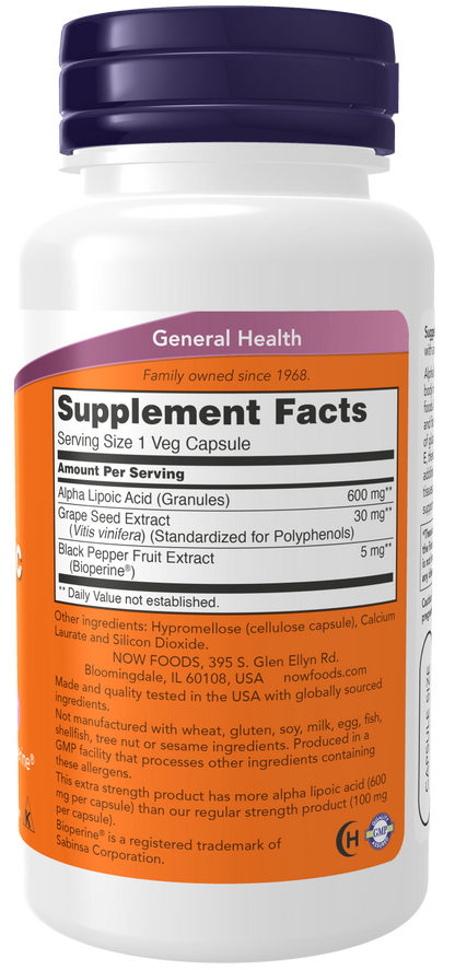NOW Foods Alpha Lipoid Acid 600mg — Alpha Lipoid Acid 600mg facts