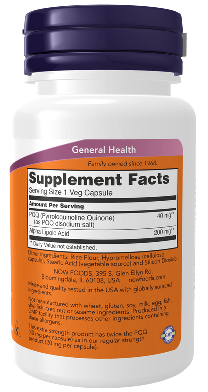 NOW Foods PQQ 40mg Extra Strength 50 vcaps — PQQ 40mg Extra Strength 50 vcaps facts