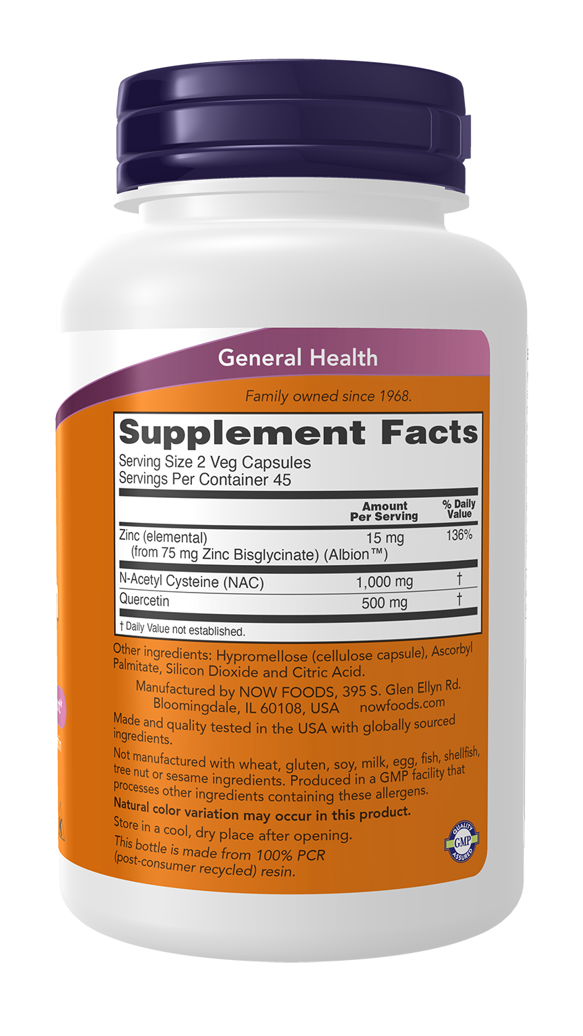 NOW Foods NAC Quercetin & Zinc 90caps — NAC Quercetin & Zinc 90caps facts
