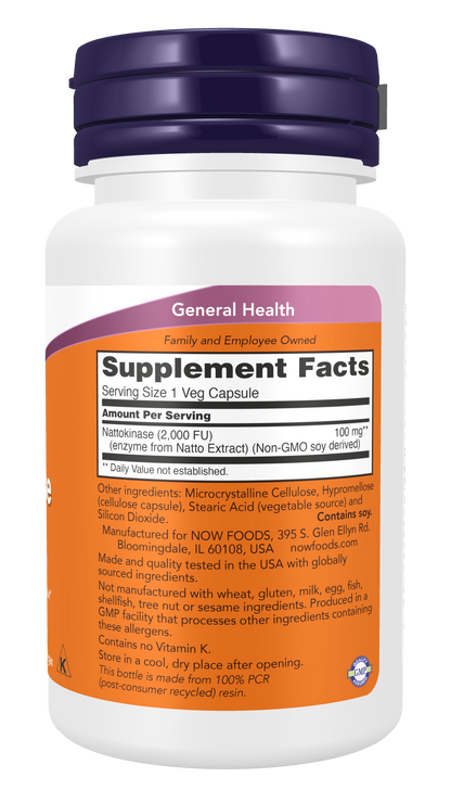 NOW Foods Nattokinase 100mg 60 vcaps — Nattokinase 100mg 60 vcaps facts