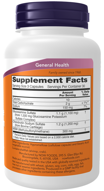 NOW Foods Glucosamine & Chondroitin with MSM — 90vcaps facts