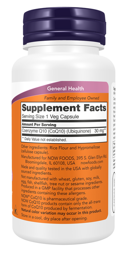 NOW Foods Coq10 30mg — 60vcaps facts