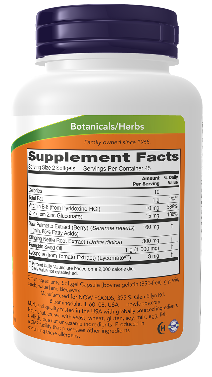NOW Foods Prostate Support 90gels — Prostate Support 90gels facts