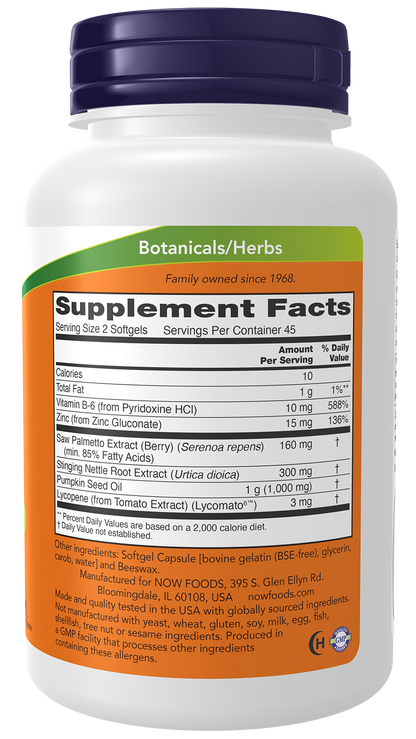 NOW Foods Prostate Support 90gels — Prostate Support 90gels facts