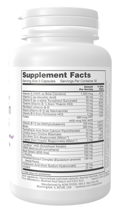 NOW Foods Clinical Hair Skin & Nails 90vcap — Clinical Hair Skin & Nails 90vcap facts