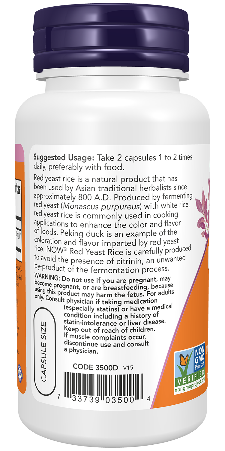 NOW Foods RED YEAST RICE 600MG ORG 60 VCAPS — RED YEAST RICE 600MG ORG 60 VCAPS support