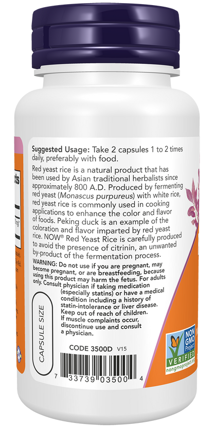 NOW Foods RED YEAST RICE 600MG ORG 60 VCAPS — RED YEAST RICE 600MG ORG 60 VCAPS support