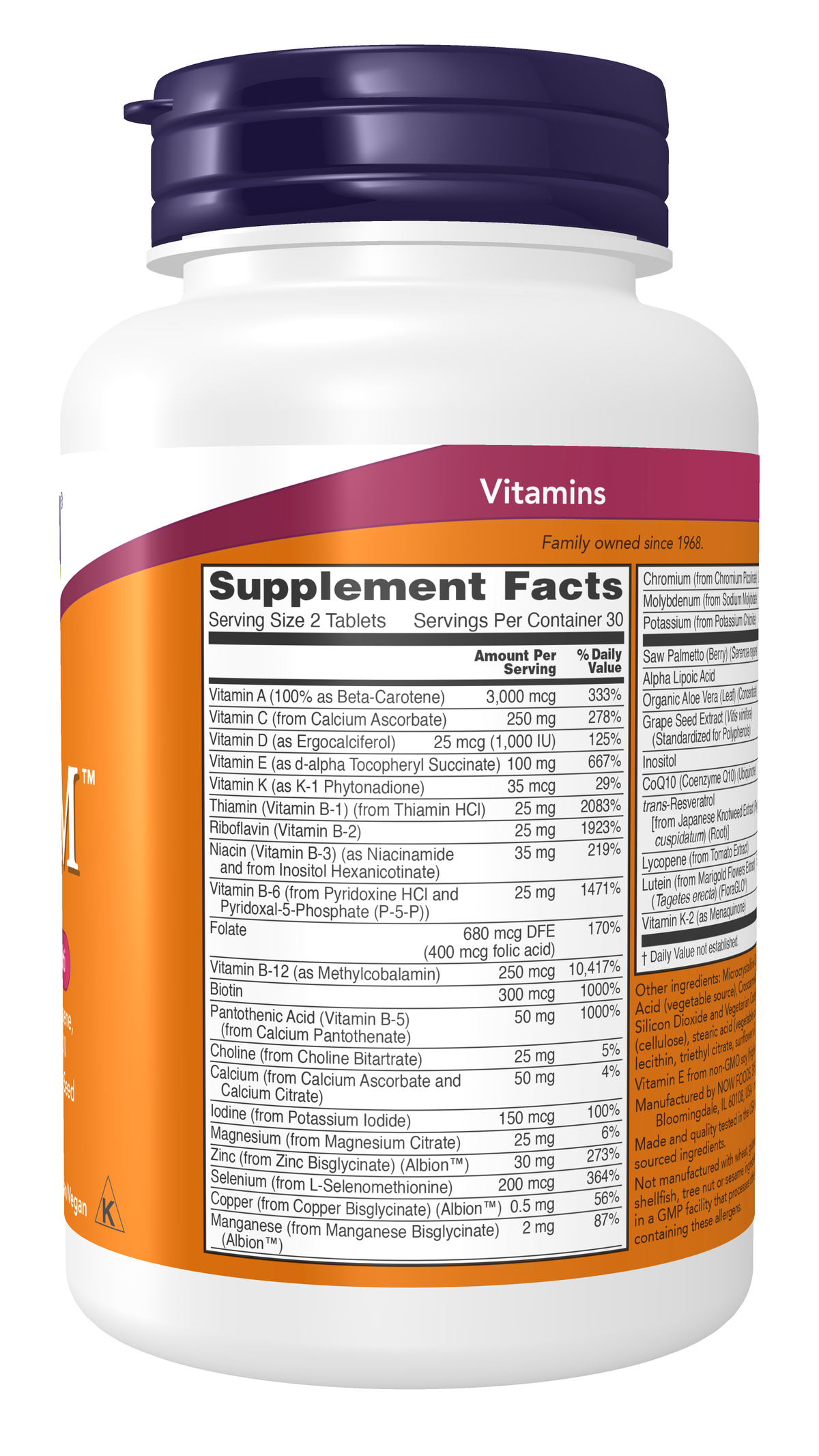 NOW Foods ADAM Mens Multivitamin 60tablets — ADAM Mens Multivitamin 60tablets facts