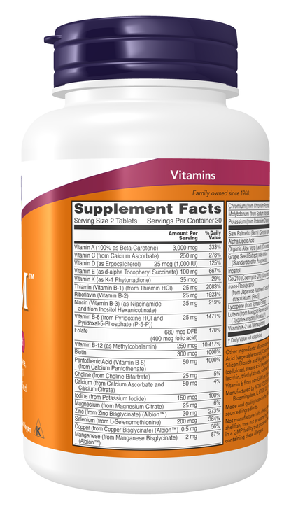 NOW Foods ADAM Mens Multivitamin 60tablets — ADAM Mens Multivitamin 60tablets facts
