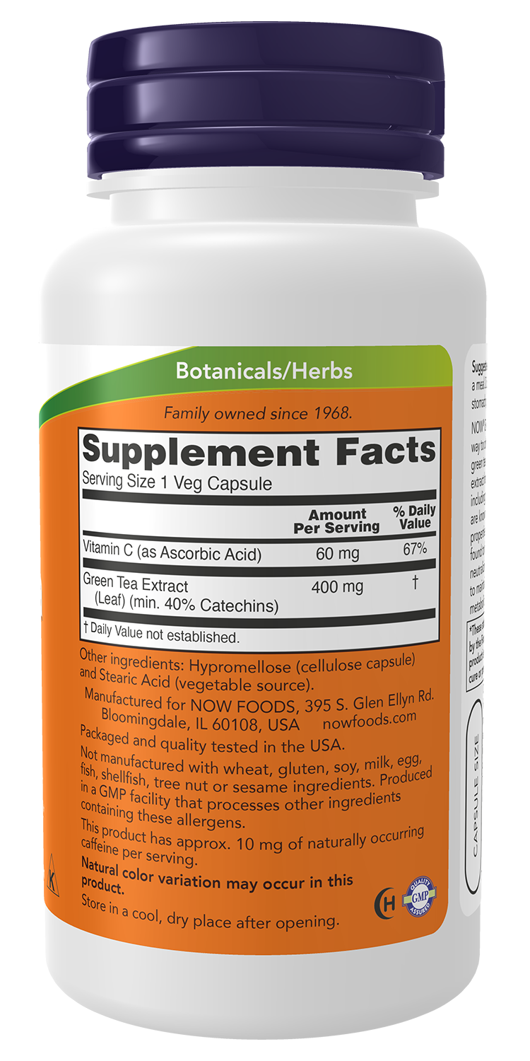 NOW Foods Green Tea Extract 400mg 100 vcaps — Green Tea Extract 400mg 100 vcaps facts