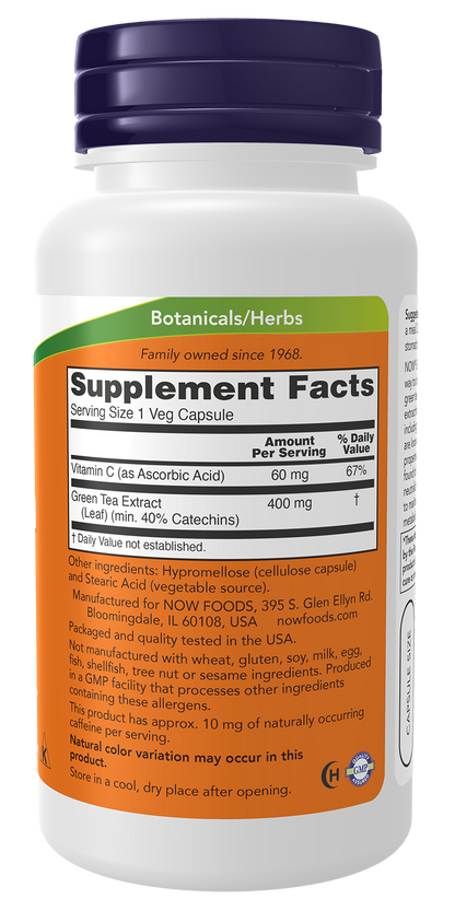 NOW Foods Green Tea Extract 400mg 100 vcaps — Green Tea Extract 400mg 100 vcaps facts