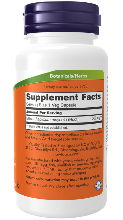 NOW Foods MACA 500mg — 100caps facts