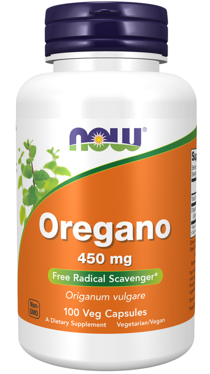 NOW Foods Oregano 450mg 100vcaps — Oregano 450mg 100vcaps hero