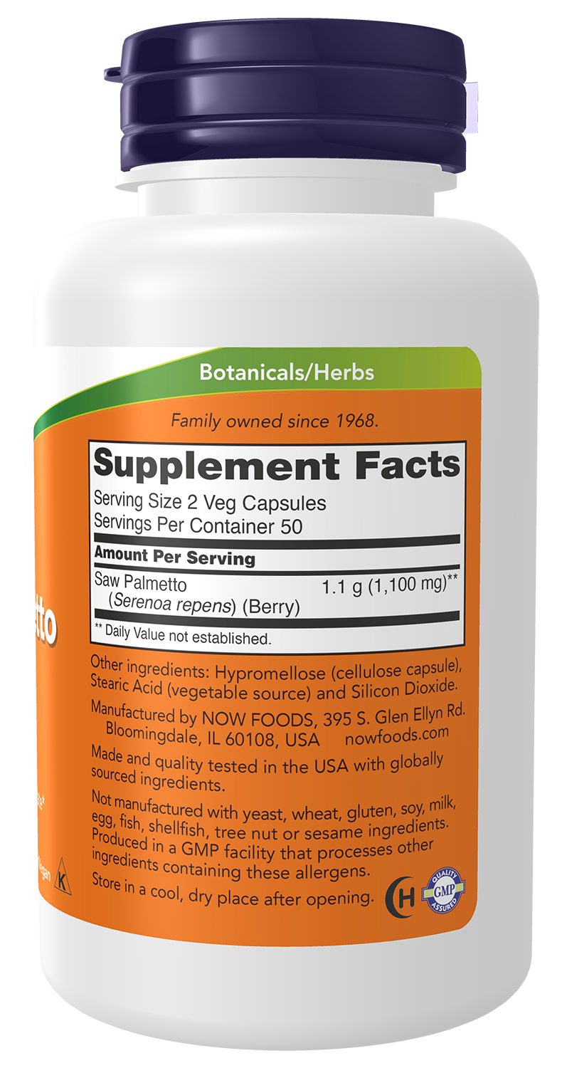 NOW Foods Saw Palmetto 550mg 100vcaps — Saw Palmetto 550mg 100vcaps facts
