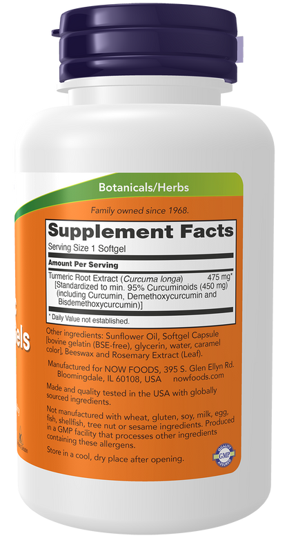 NOW Foods Turmeric Curcumin Gels 90gels — Turmeric Curcumin Gels 90gels facts