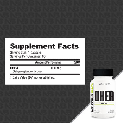 NutraBio DHEA 100mg 60 Capsules — DHEA 100mg 60 Capsules facts