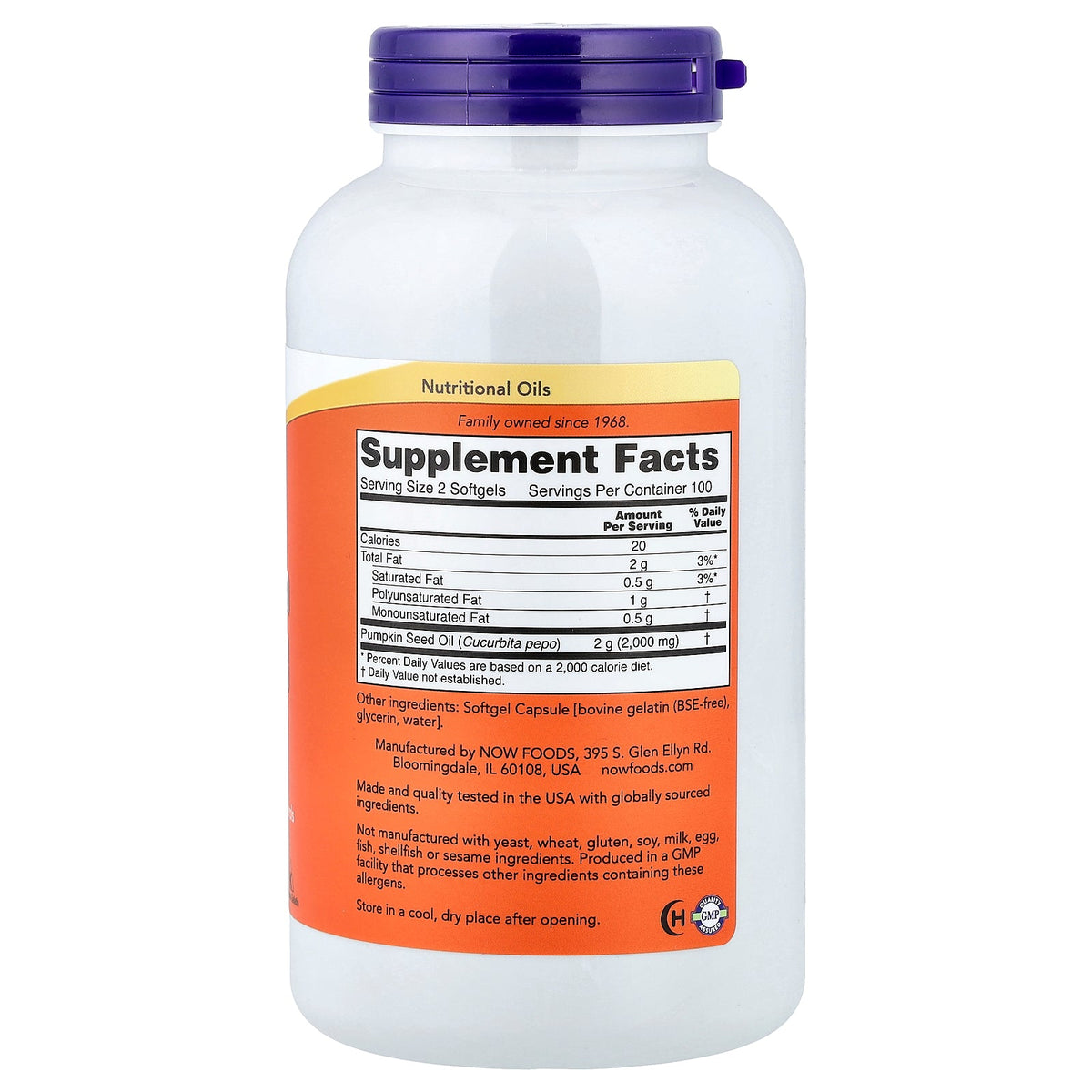 NOW Foods Pumpkin Seed Oil 1000mg 200sgels — Pumpkin Seed Oil 1000mg 200sgels facts