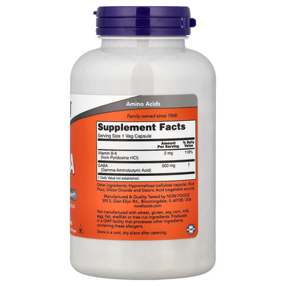 NOW Foods GABA — 500mg 200vcaps facts