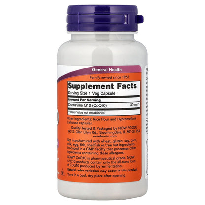 NOW Foods Coq10 30mg — 120vcaps facts