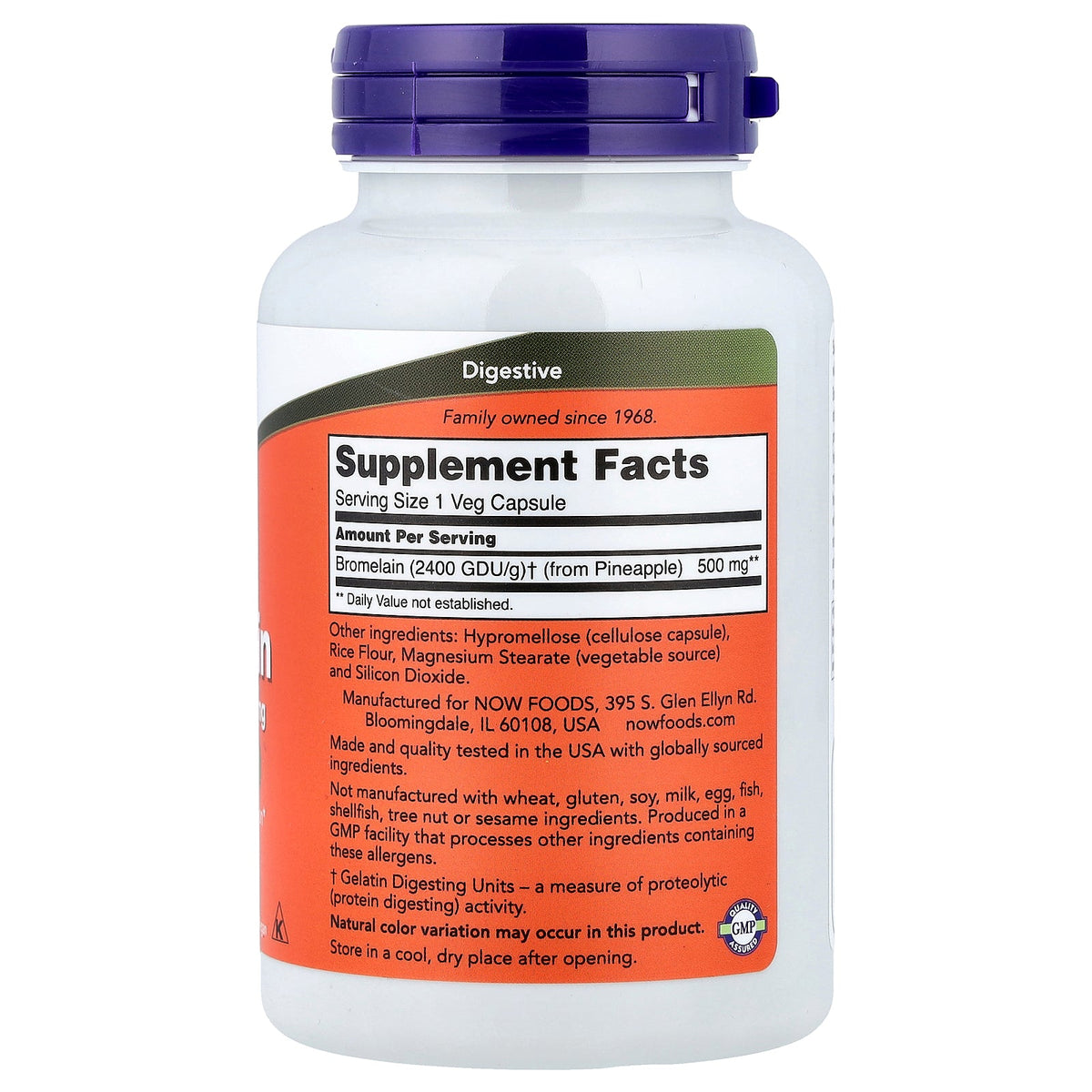 NOW Foods Bromelain 500mg — 120veg caps facts