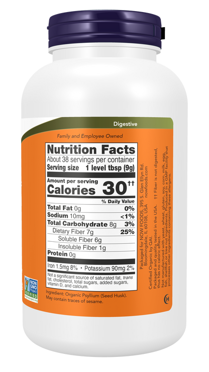 NOW Foods Organic Psyllium Powder 12oz — Organic Psyllium Powder 12oz facts