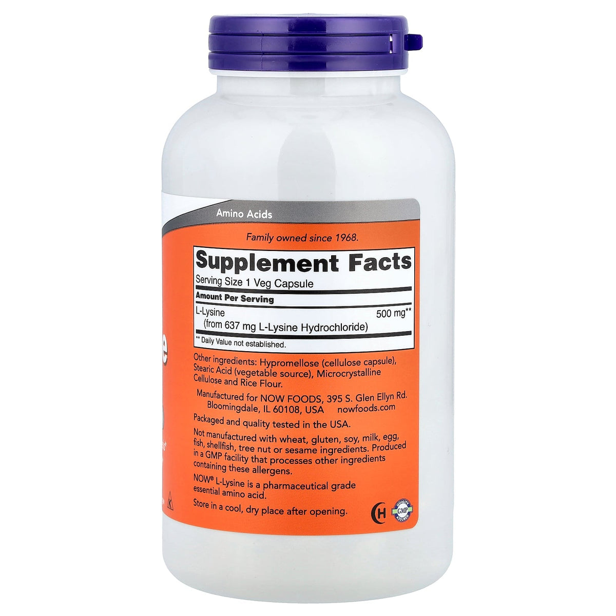 NOW Foods L Lysine 500mg 250caps — L Lysine 500mg 250caps facts