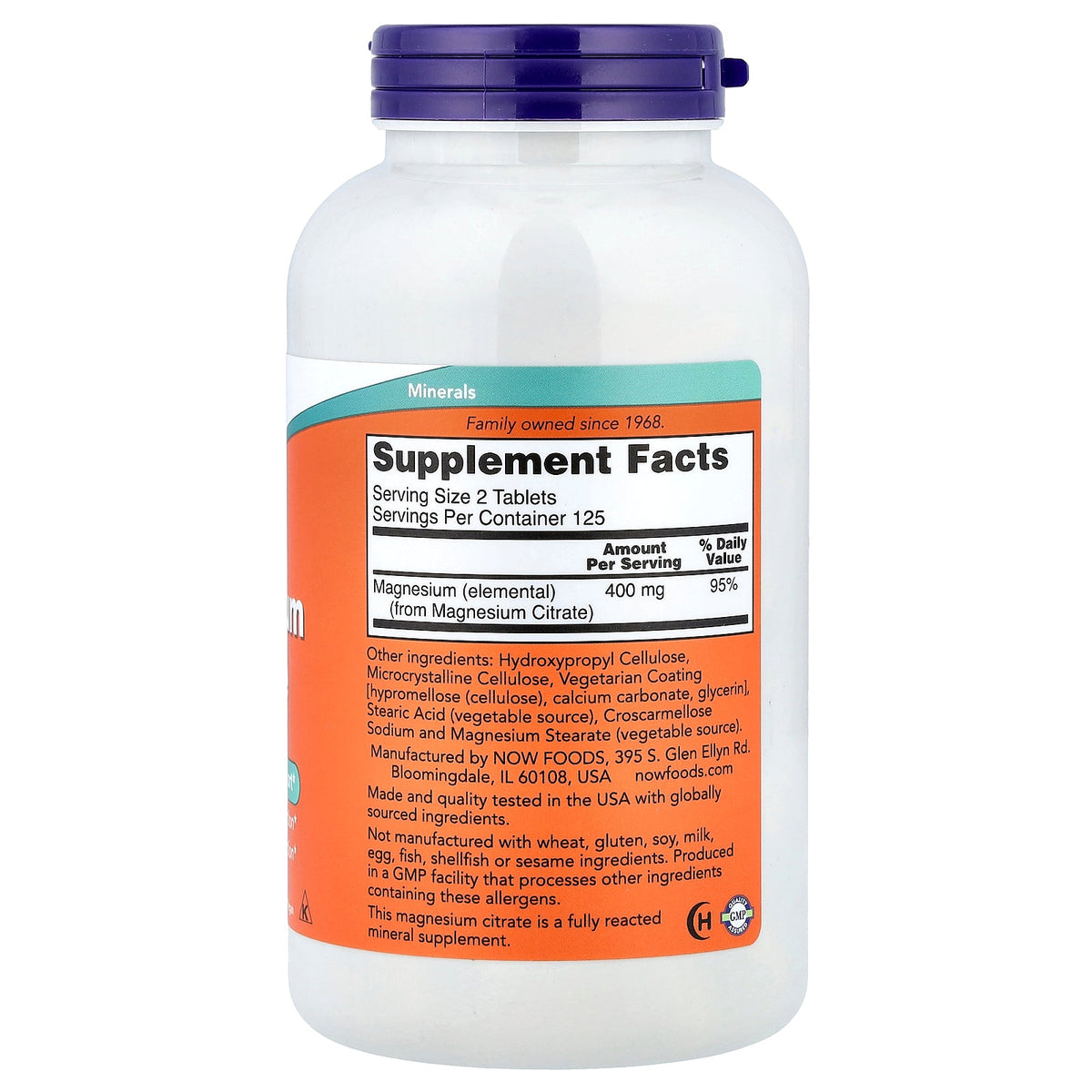 NOW Foods Magnesium Citrate 250 tablets — Magnesium Citrate 250 tablets facts