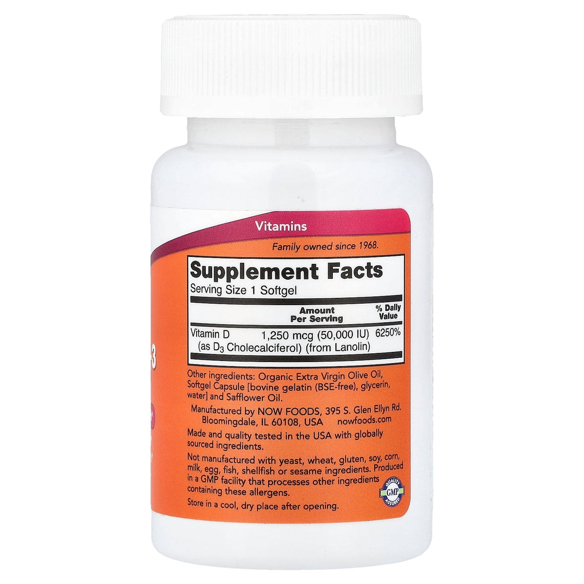 NOW Foods Vitamin D — 50gels 50000 IU facts