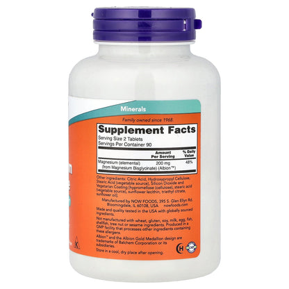 NOW Foods Magnesium Glycinate 180 tablets — Magnesium Glycinate 180 tablets facts