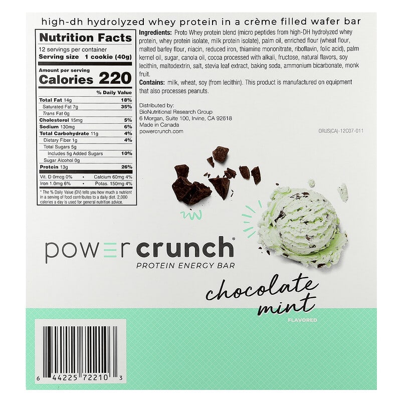 Power Crunch Protein Wafer Bar — Chocolate Mint facts