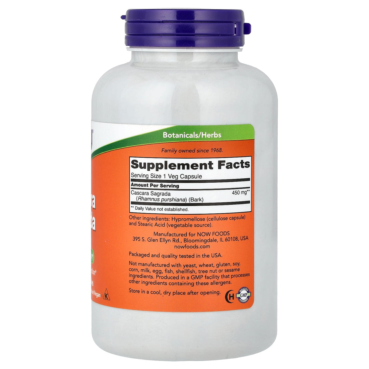 NOW Foods Cascara Sagrada 450mg 250 vcaps — Cascara Sagrada 450mg 250 vcaps facts