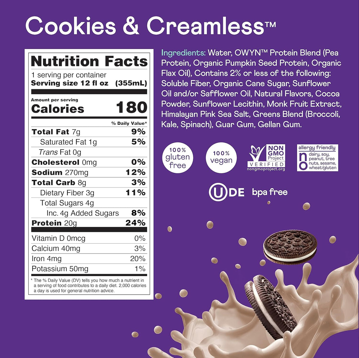 OWYN Vegan Protein RTD — Cookies & Creamless facts