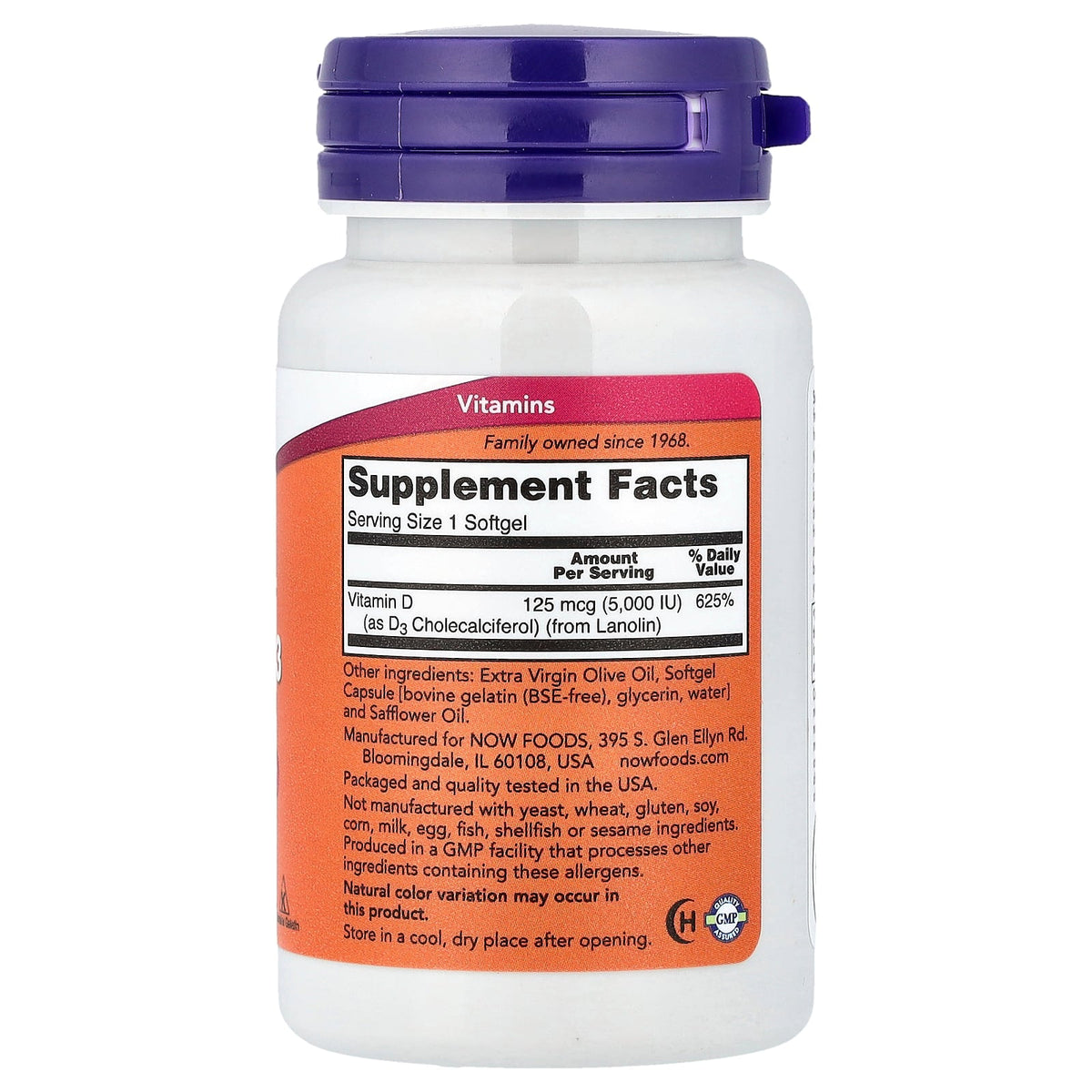 NOW Foods Vitamin D — 120gels 5000 facts
