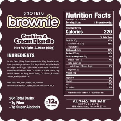 Prime Bites Protein Brownie — Cookies and Cream facts