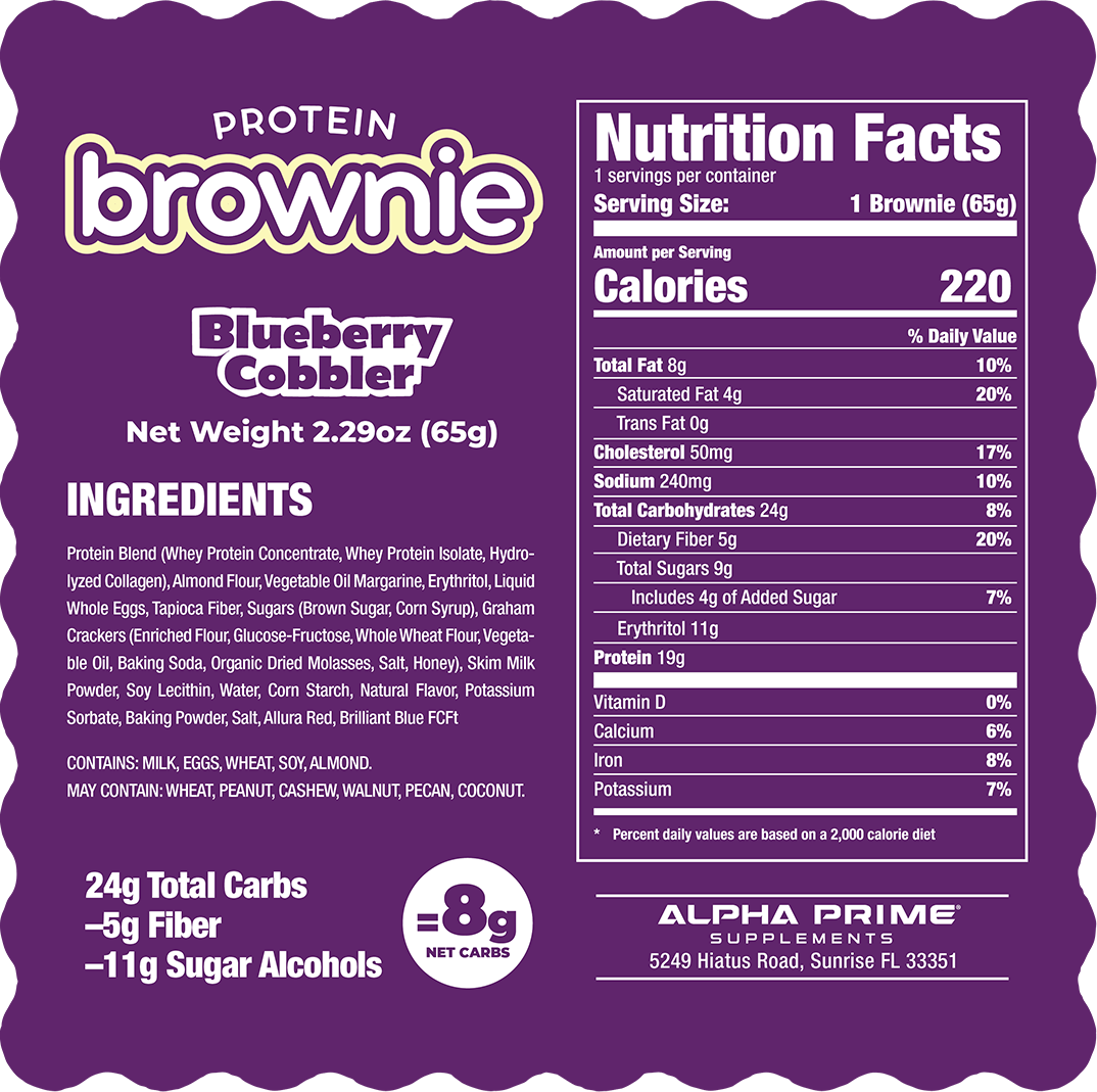 Prime Bites Protein Brownie — Blueberry Cobbler facts